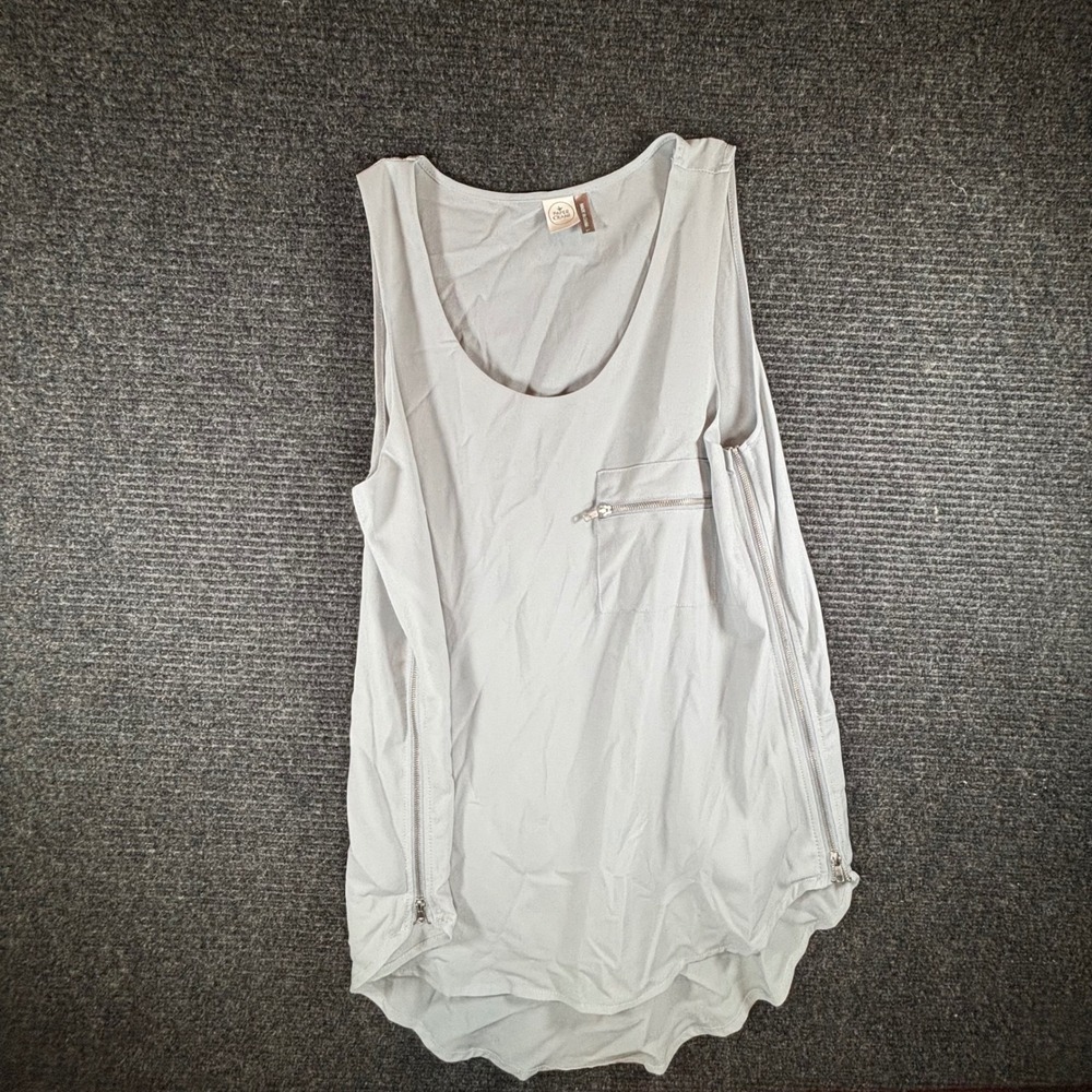 Paper Crane Womens Gray Sleeveless Zipper Side Tank Top Size L Pocket Scoop Neck